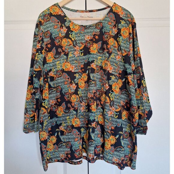 NWOT Rebecca Malone 100% Cotton Floral Long Sleeve Tee Top Size 2X/3X Fall Color - Picture 8 of 8